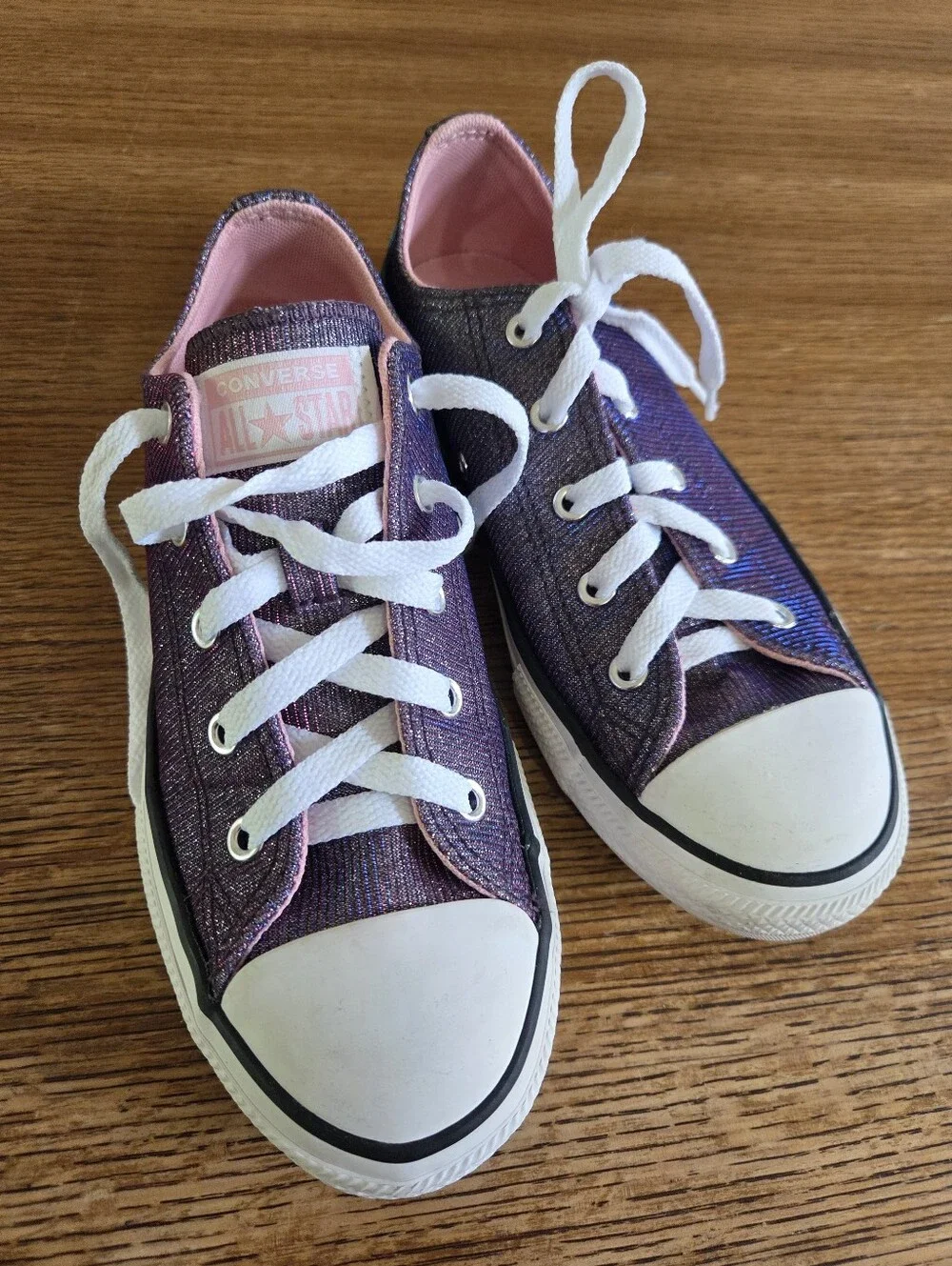 Converse Big Girls Sparkle Shimmer Sneaker In Pink Purple Silver Size Junior 3